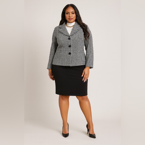 Ashley Stewart Jackets & Blazers - Ashley Stewart Boucle Tweed Fringe Collar Blazer Black/White Sz. 16W NWT